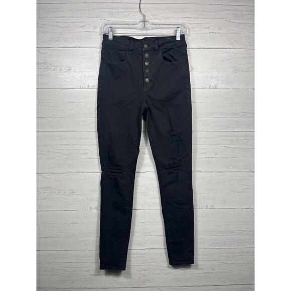 American Eagle womens black super hi-rise jegging size 6 distressed casual - Picture 1 of 8